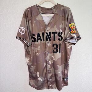 Jimmy Kerrigan Saint Paul Saints Jersey Mens 48 Camo MiLB Baseball Signed Shirt